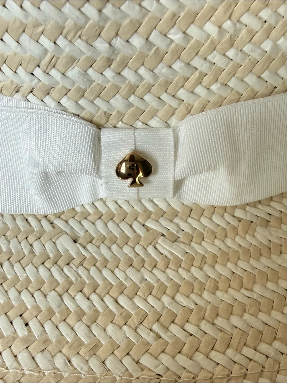 kate spade Natural Straw Hat with White Band gold spade logo
